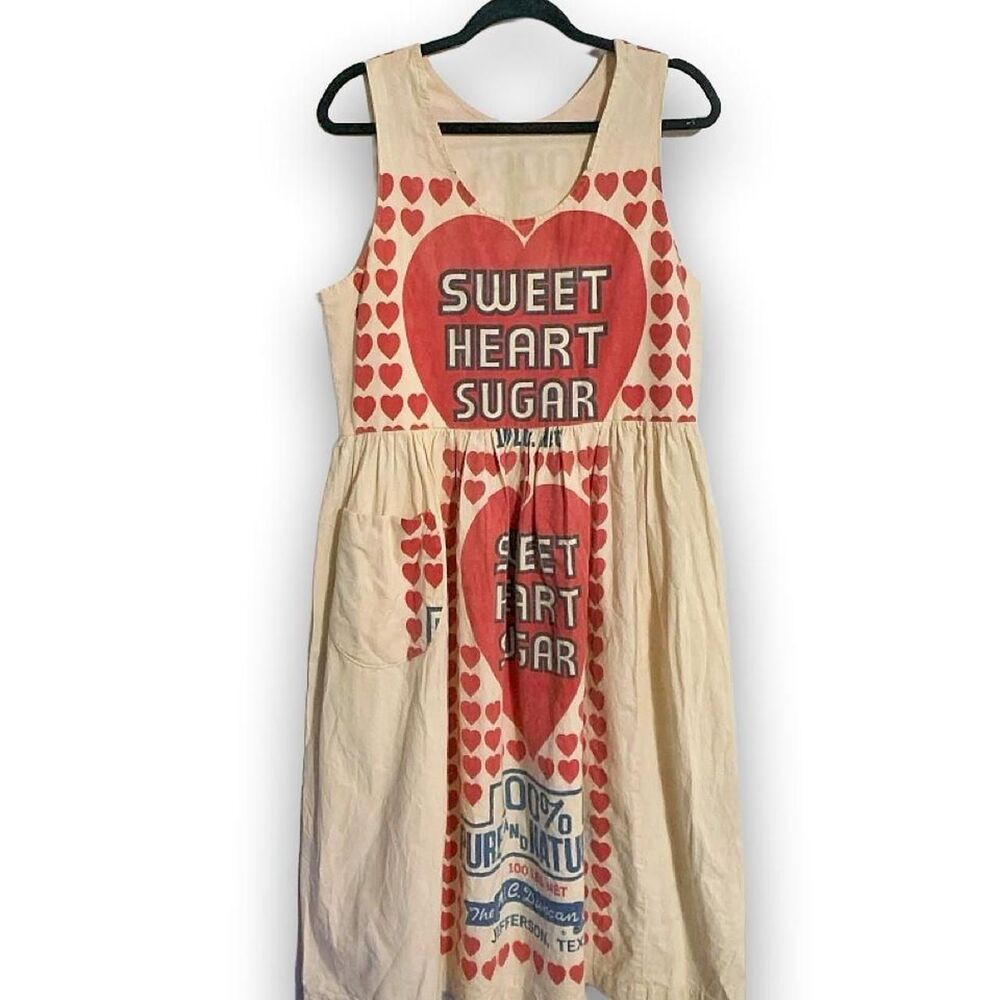 Vintage 1930s Feed Sack Dress Womens M Heart Print 40s Depression Era Handmade